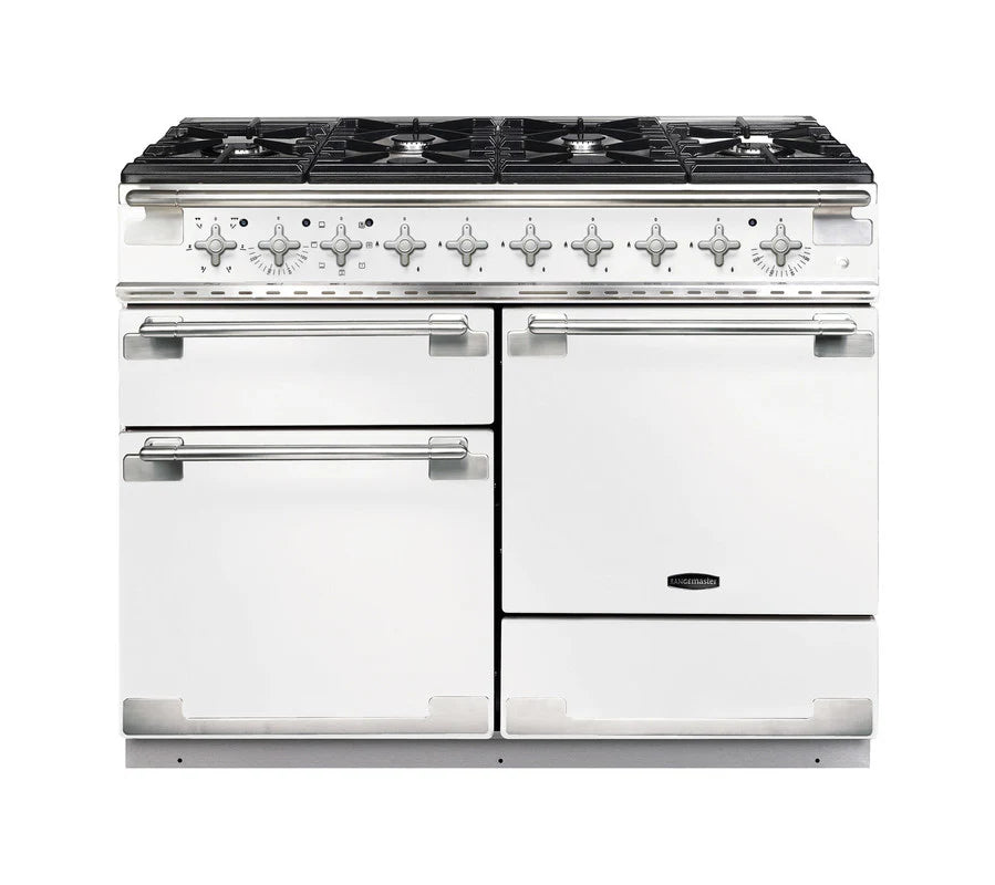 Rangemaster Elise 110cm Dual Fuel Range Cooker - White & Brushed Nickel | ELS110DFFWH/