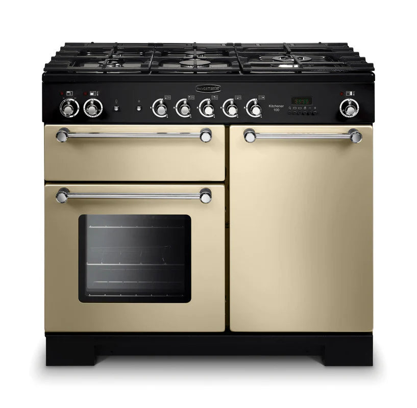 Rangemaster Kitchener 100cm Dual Fuel Range Cooker - Cream & Chrome | KCH100DFFCR/C