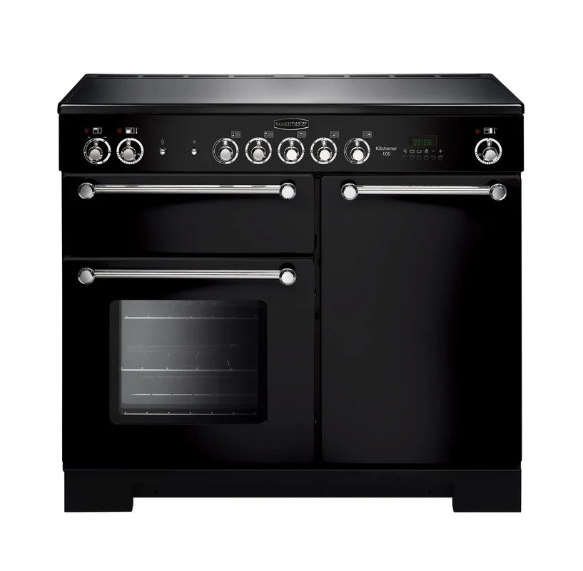 Rangemaster Kitchener 100cm Ceramic Range Cooker - Black & Chrome | KCH100ECBL/C