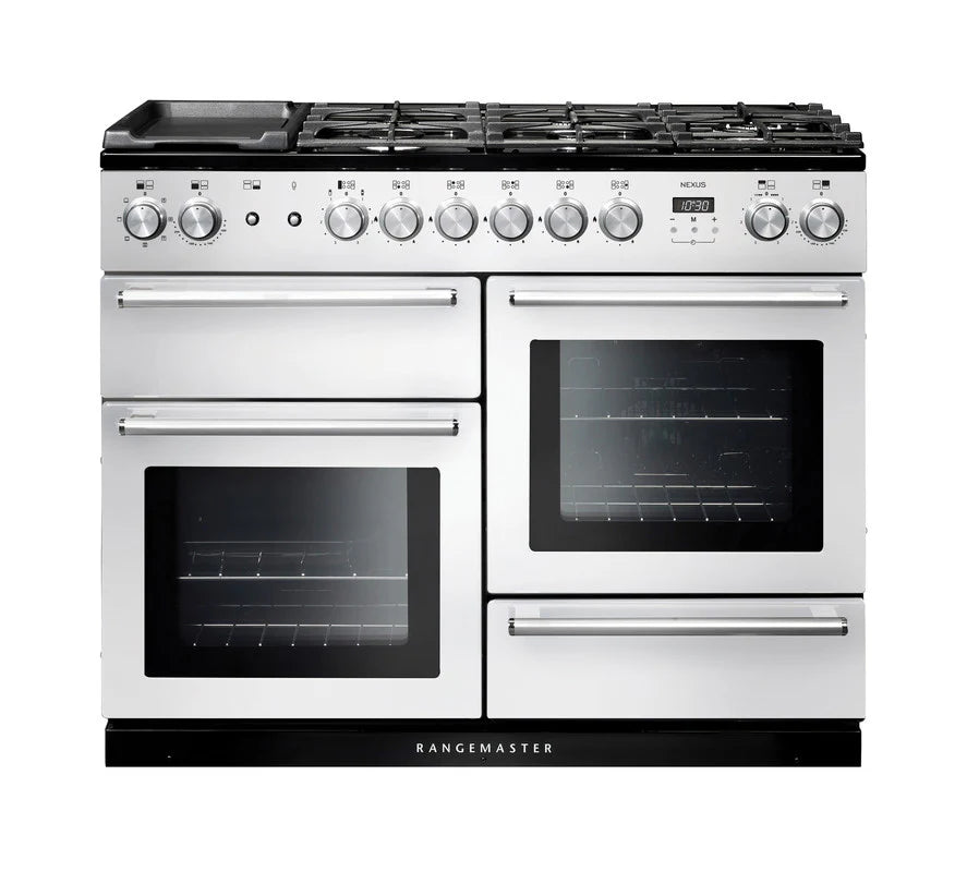 Rangemaster Nexus 110cm Dual Fuel Range Cooker - White & Chrome | NEX110DFFWH/C
