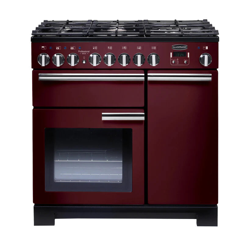 Rangemaster Professional Deluxe 90cm Dual Fuel Range Cooker - Cranberry & Chrome | PDL90DFFCY/C
