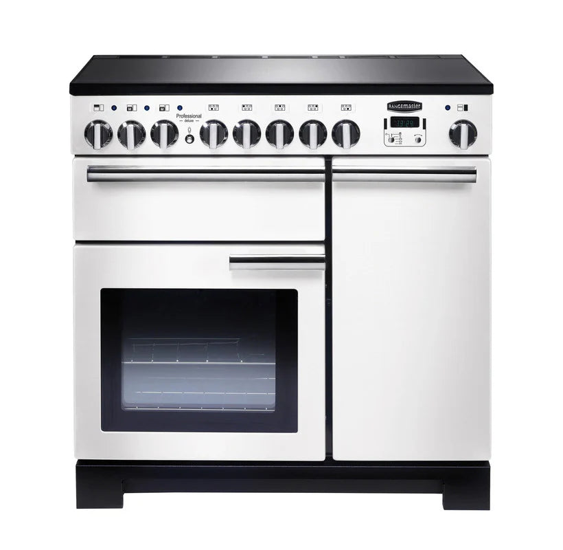 Rangemaster Professional Deluxe 90cm Induction Range Cooker - White & Chrome | PDL90EIWH/C