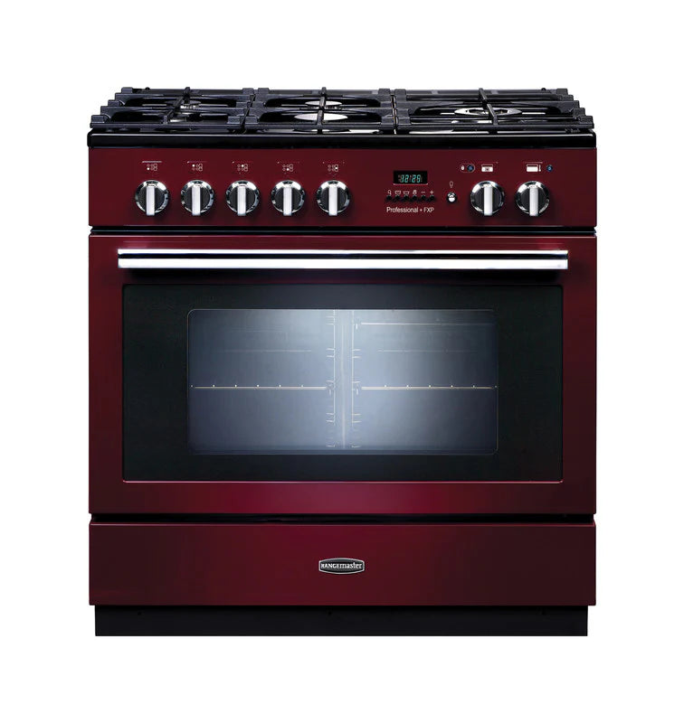 Rangemaster Professional+ FXP 90cm Dual Fuel Range Cooker - Cranberry & Chrome | PROP90FXPDFFCY/C