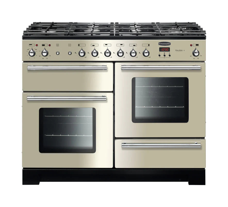 Rangemaster Toledo+  110cm Dual Fuel Range Cooker - Ivory & Chrome | TOLP110DFFIV/C