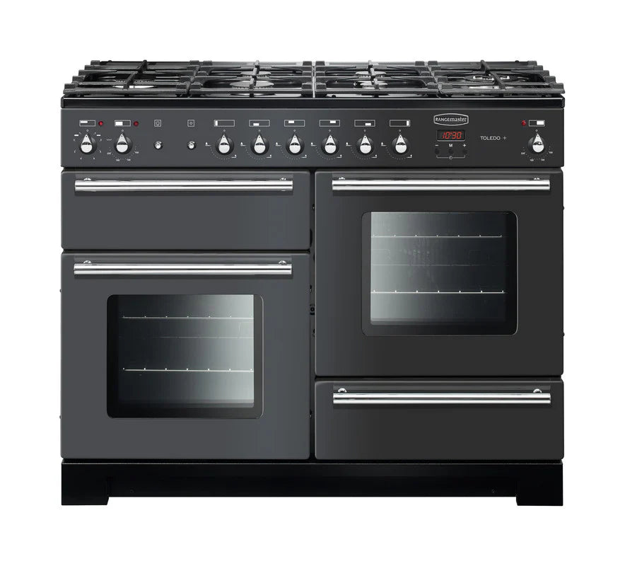 Rangemaster Toledo+  110cm Dual Fuel Range Cooker - Slate & Chrome | TOLP110DFFSL/C