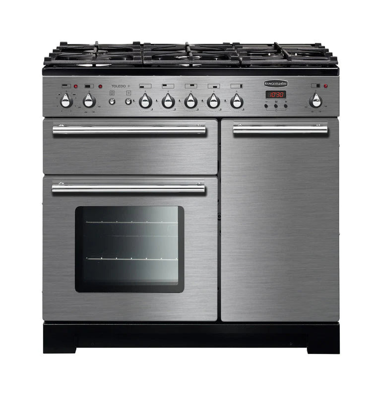Rangemaster Toledo+  90cm Dual Fuel Range Cooker - Stainless Steel & Chrome | TOLP90DFFSS/C