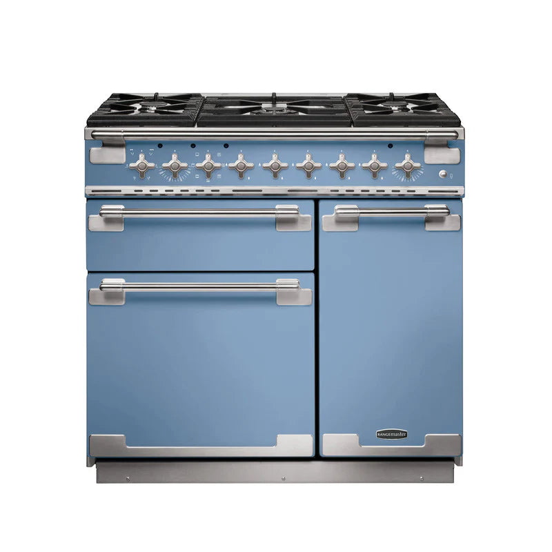 Rangemaster Elise 90cm Dual Fuel Range Cooker - China Blue & Brushed Nickel | ELS90DFFCA/