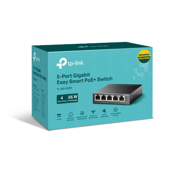 TP Link 5-Port Gigabit Easy Smart PoE Switch with 4-Port PoE+ | TL-SG105PE
