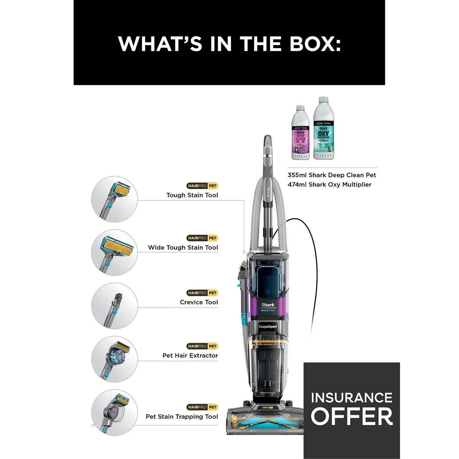 Shark CarpetXpert HairPro Pet Deep Carpet Cleaner with Built-In StainStriker EX300UK