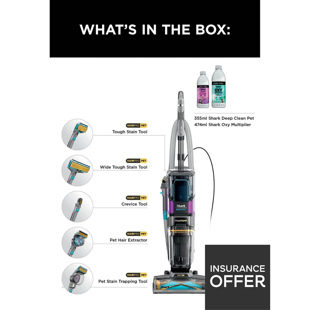 Shark CarpetXpert HairPro Pet Deep Carpet Cleaner with Built-In StainStriker EX300UK