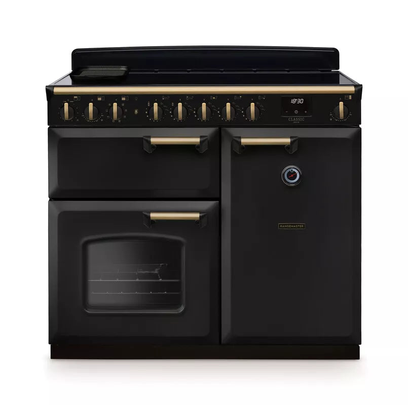 Rangemaster Classic Deluxe 100cm Induction Range Cooker - Charcoal Black & Brass | CLDL100EIPCBL/AB1