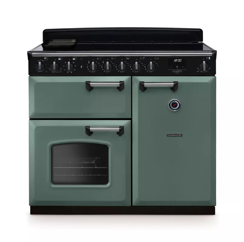 Rangemaster Classic Deluxe 100cm Induction Range Cooker - Mineral Green & Chrome | CLDL100EIPMGR/CM1