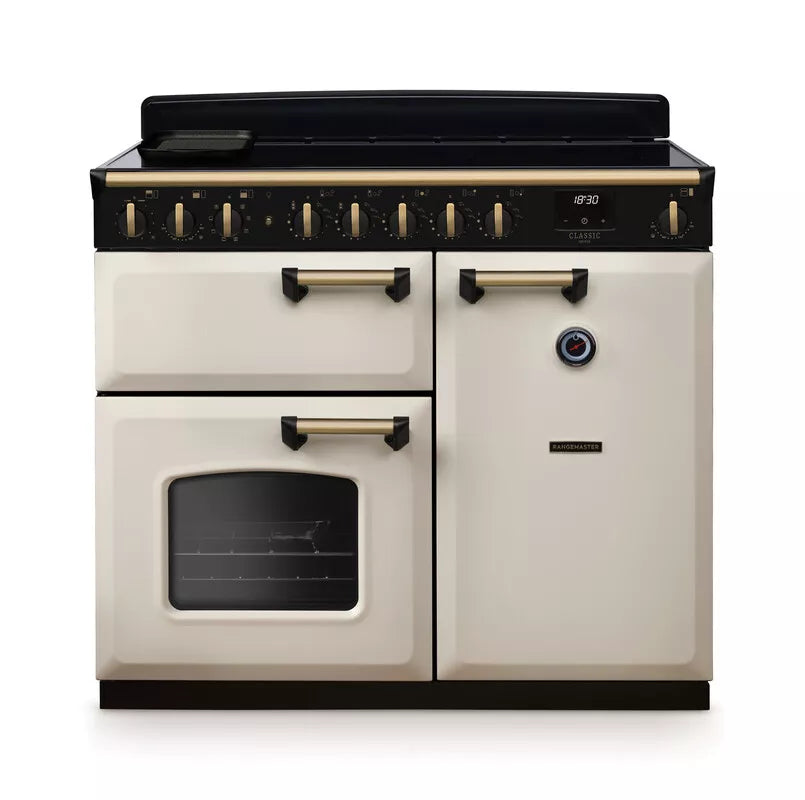 Rangemaster Classic Deluxe 100cm Induction Range Cooker - Pale Cream & Brass | CLDL100EIPPCR/AB1