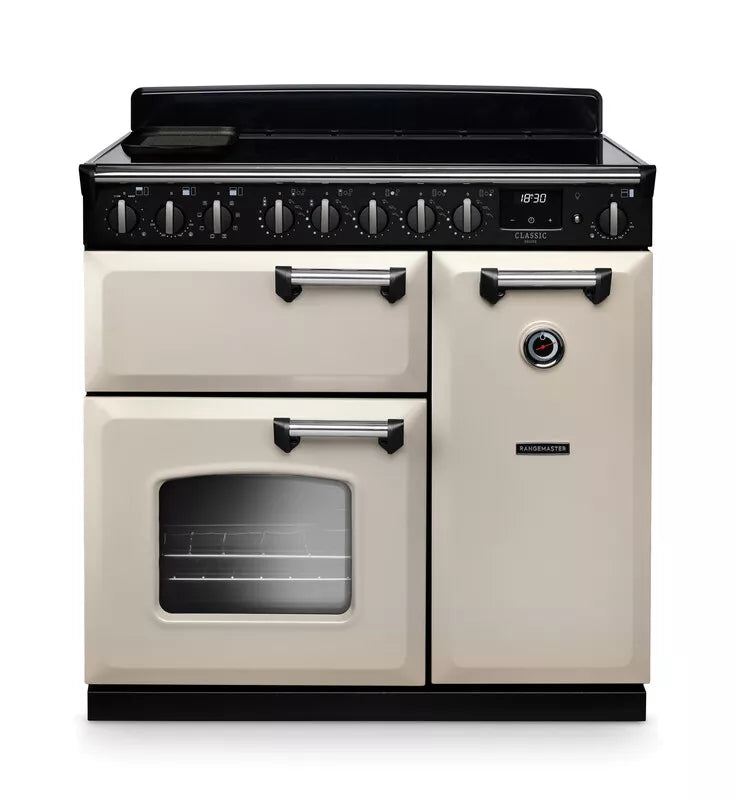 Rangemaster Classic Deluxe 90cm Induction Range Cooker - Pale Cream & Chrome | CLDL90EIPSTB/CM1