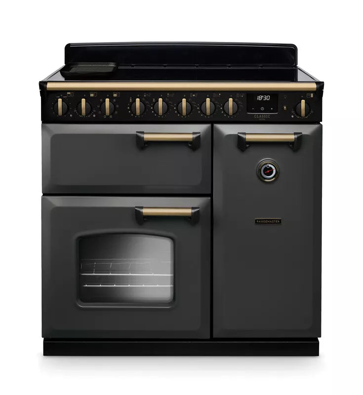 Rangemaster Classic Deluxe 90cm Induction Range Cooker - Slate & Brass | CLDL90EIPSTB/AB1