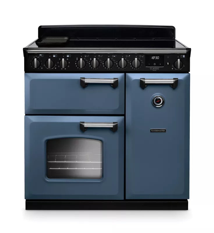 Rangemaster Classic Deluxe 90cm Induction Range Cooker - Stone Blue & Chrome | CLDL90EIPSTB/CM1