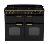 Rangemaster Classic Deluxe 110cm Dual Fuel Range Cooker (Slow Cook) - Glossy Black & Brass | CLDLB110DFPGBL/AB1