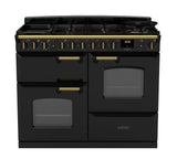 Rangemaster Classic Deluxe 110cm Dual Fuel Range Cooker - Glossy Black & Brass | CLDLO110DFPGBL/AB1