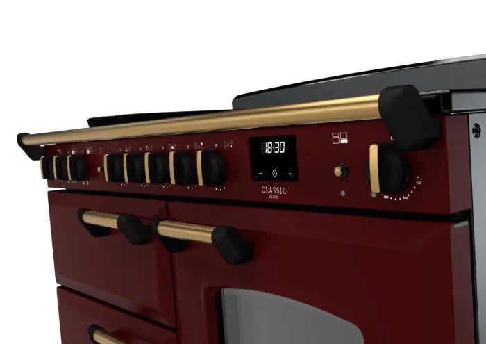 Rangemaster Classic Deluxe 110cm Induction Range Cooker - Bordeaux & Brass | CLDLO110EIPBOR/AB1