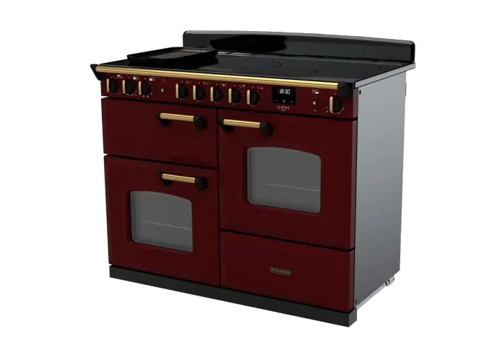 Rangemaster Classic Deluxe 110cm Induction Range Cooker - Bordeaux & Brass | CLDLO110EIPBOR/AB1
