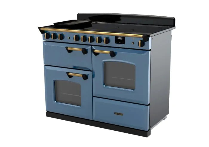 Rangemaster Classic Deluxe 110cm Induction Range Cooker - Stone Blue & Brass | CLDLO110EIPSTB/AB1