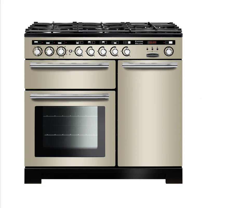 Rangemaster Encore 100cm Dual Fuel Range Cooker - Ivory & Chrome | EDL100DFFIV/C
