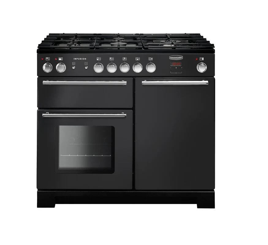 Rangemaster Infusion 100cm Dual Fuel Range Cooker - Charcoal Black & Chrome | INF100DFFCB/